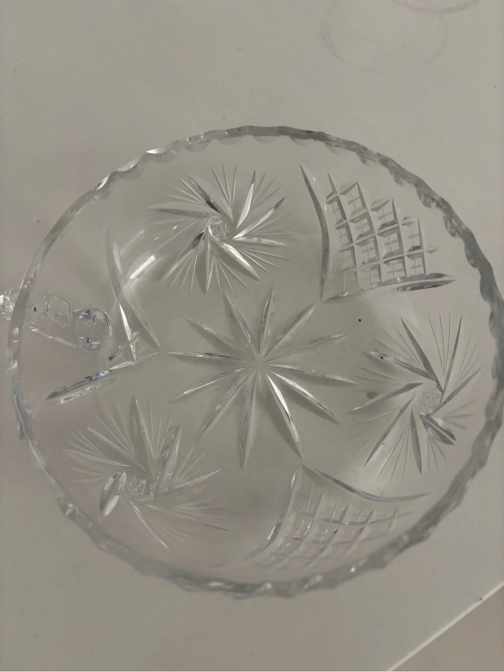Cut Glass Crystal Serving Bowl with Handle - Clear
